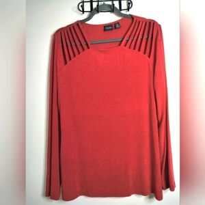 Chico's Travelers (Size 2/L/12) Red Long Sleeve Slit Shoulder Top (Non-Wrinkle)